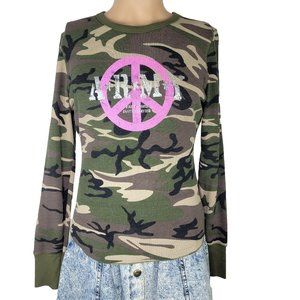 Vintage Jerry Leigh Camo Pink Peace Sign Long Sleeve Thermal Shirt Size XXL